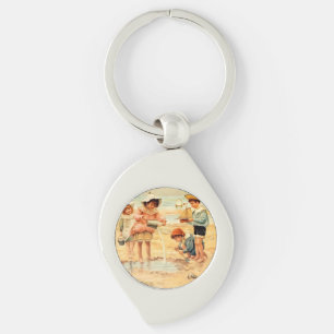 Klassieke Victoriaanse Kinderen Aan Het Strand Fij Sleutelhanger