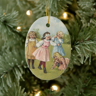 Klassieke Victoriaanse Kinderen Spelen Blindemanne Keramisch Ornament