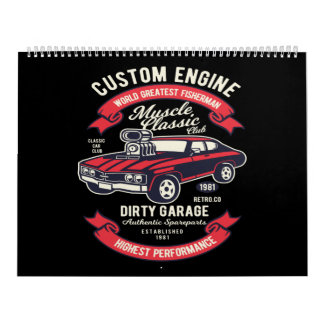 klassieke, vieze garage met aangepaste motor kalender