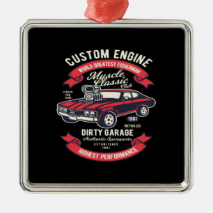 klassieke, vieze garage met aangepaste motor metalen ornament
