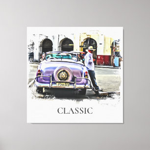 *~* Klassieke Vintage Auto Antiek Man Canvas Afdruk