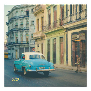 Klassieke Vintage Auto Havana Cuba Straatfotografi Foto Afdruk