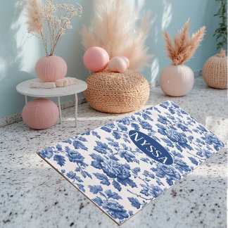 Klassieke Vintage Blauwe Franse Toile Bloemengravu Yogamat