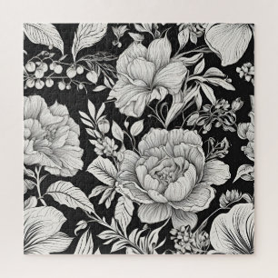 Klassieke Vintage Bloem Zwart en Wit Legpuzzel