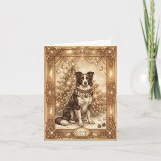 Klassieke Vintage Border Collie Kerstkaart Feestdagen Kaart