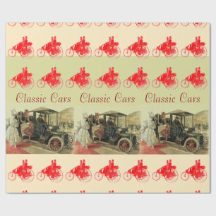 KLASSIEKE, VINTAGE CARS MET ELEGANTE LADIES Red Cadeaupapier