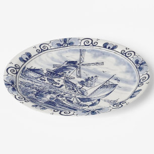 Klassieke Vintage Chic Hollandse Windmolen Delfts Papieren Bordje