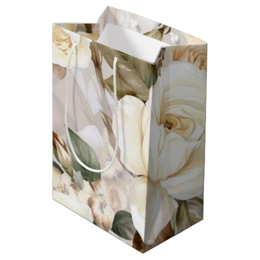 Klassieke Vintage Crème Witte Rozen Medium Cadeauzakje (Achterkant Gekanteld)