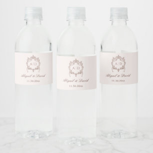 Klassieke Vintage Crest Trouw Monogrammen Waterfles Etiket