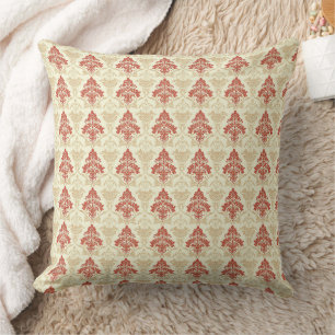 Klassieke Vintage Damast Rood Groen Beige Kussen