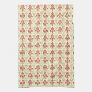 Klassieke Vintage Damast Rood Groen Beige Theedoek