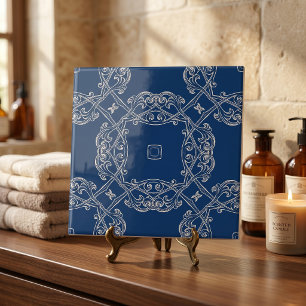 Klassieke Vintage elegant kobalt blauw en wit Tegeltje