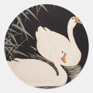 Klassieke vintage Japanse ukiyo-e witte zwaan vijv Ronde Sticker