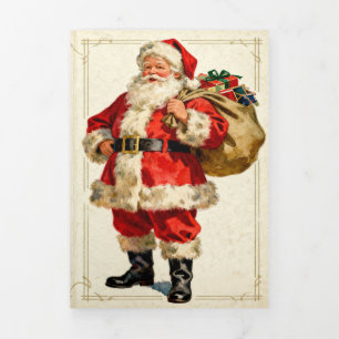 Klassieke Vintage Kerstman en Haard Drieluik Wenskaart