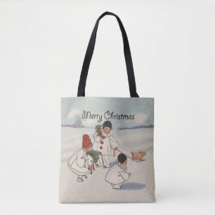 Klassieke Vintage Kerstmis Sneeuwkind Draagtas