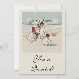 Klassieke Vintage Kerstmis Sneeuwkind Kaart