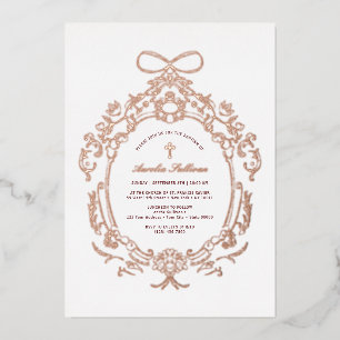 Klassieke Vintage Lijst Doop Roze Goud Folie Uitnodiging