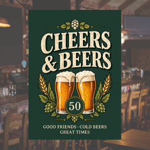 Klassieke Vintage Mannen Cheers & Beers 50ste Verj Kaart