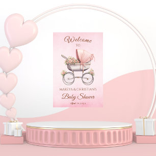 Klassieke Vintage Meisje Roze Baby Shower Welkom Poster