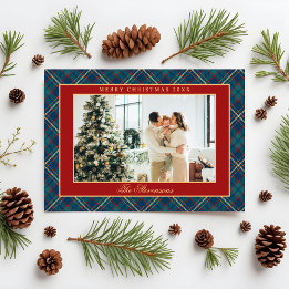 Klassieke Vintage Rode Geruite Wapen Foto Kerstmis Feestdagenkaart