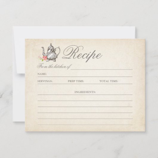Klassieke Vintage Thee Feest Recept Kaart (Voorkant)