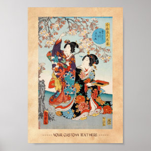 Klassieke vintage ukiyo-e twee geisha's Utagawa ku Poster