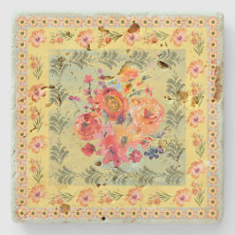 Klassieke vintage waterverf bloemrijke artistieke  stenen onderzetter
