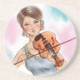 Klassieke Violin Lady SandStone-Onderzetter,  kuns Zandsteen Onderzetter