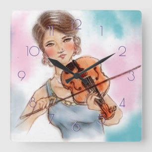 Klassieke Violin Lady Square klok,  kunst Vierkante Klok