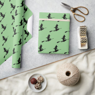 Klassieke Vliegende Heks op Broom Black & Light Gr Cadeaupapier