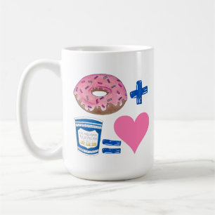 Klassieke voedselverpakking Donut + koffie = liefd Koffiemok