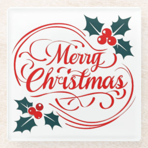 Klassieke vrolijke kerst Holly Berry Holiday Art Glazen Onderzetter