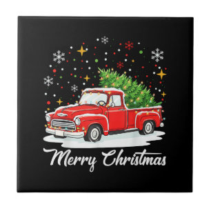 Klassieke vrolijke kerst rode vrachtwagen kerstboo tegeltje