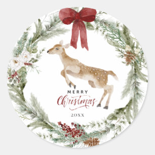 Klassieke vrolijke kerst winter feest krans ronde sticker