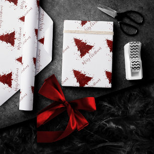 Klassieke Vrolijke Kerstmis Rich Crimson Red Tre Cadeaupapier