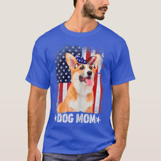 Klassieke vrouw Corgi Dog Mam USA Vlag Moederdag T-shirt