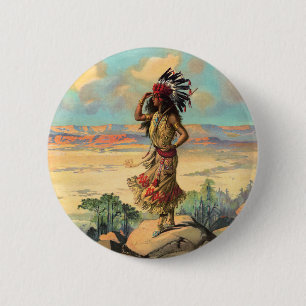 Klassieke vrouw met hoofdtooi uit de inheemse Amer Ronde Button 5,7 Cm