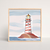 Klassieke Vuurtoren | Oceaan Kust Waterverf Poster