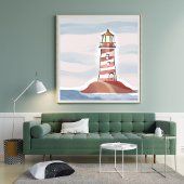 Klassieke Vuurtoren | Oceaan Kust Waterverf Poster