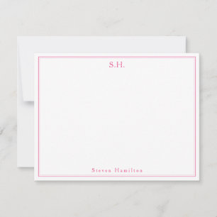Klassieke warmroze magenta monogram Naam minimalis Notitiekaartje
