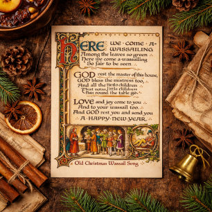 Klassieke Wassail-lied Verluchte Manuscript Kunst Flyer