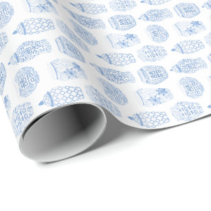 Klassieke Waterverf blauw en witte gember pot Cadeaupapier