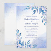 klassieke waterverf blauwe bloem winter bruiloft  kaart (Voorkant / Achterkant)