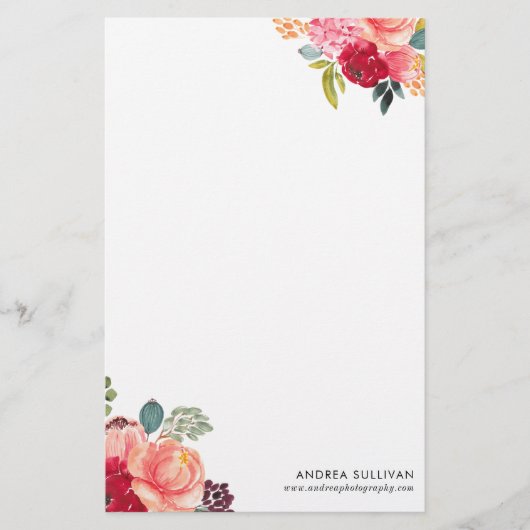 Klassieke Waterverf Bloemen Gepersonaliseerde brie Briefpapier (Voorkant)