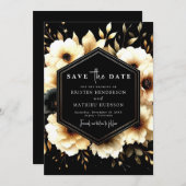 Klassieke Waterverf gouden en zwarte bruiloft Save The Date (Voorkant / Achterkant)