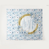 Klassieke Waterverf Stof Blauw Gouden Trouwfoto Wandkleed (Voorkant (horizontaal))