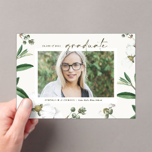 Klassieke Waterverf Witte Bloemen Foto Afstuderen Acryl Uitnodigingen