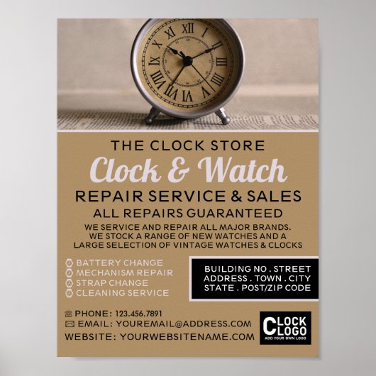 Klassieke wekker, Horoloog Adverteren Poster (Voorkant)