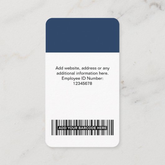 Klassieke werknemersfoto, streepjescode, Logo, naa Visitekaartje (Achterkant)