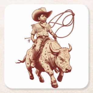 Klassieke Western Ride Trots Kleine Cowboy Vierkante Kartonnen Onderzetter
